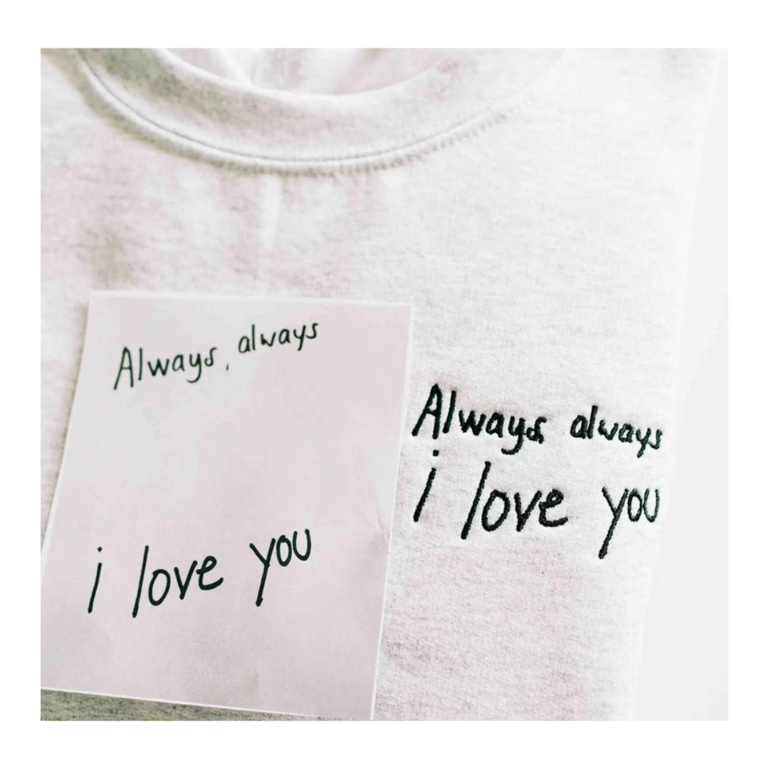 Special handwriting / Art work embroidered on a T-shirt