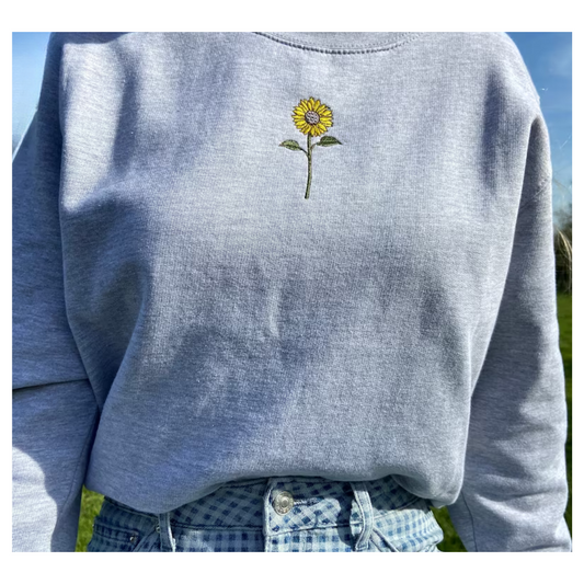 Pretty Sunflower embroidered Crew neck