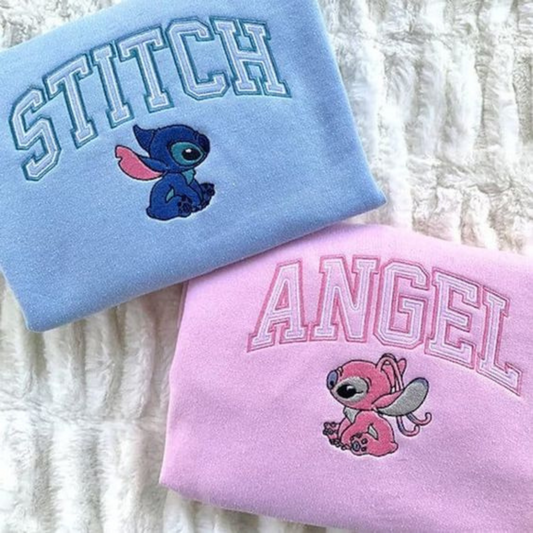 Stich X Angel Embroidered on Kids hoodie