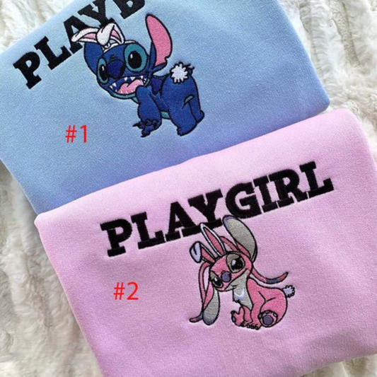 Stitch Play Boy x Angel Play Girl Embroidered kids hoodie