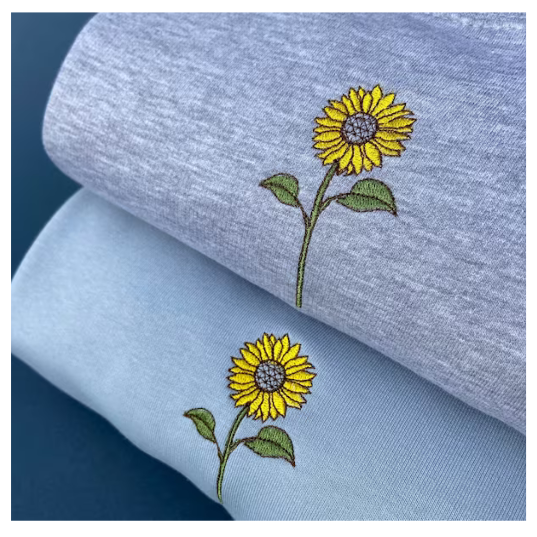 Pretty Sunflower embroidered Crew neck