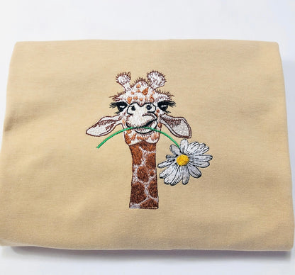 Giraffe Daisy embroidered T-shirt