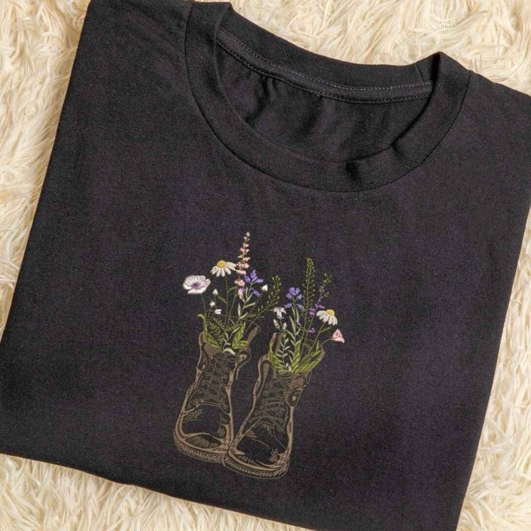 Floral Boots embroidered T-shirts