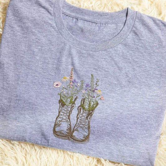 Floral Boots embroidered T-shirts