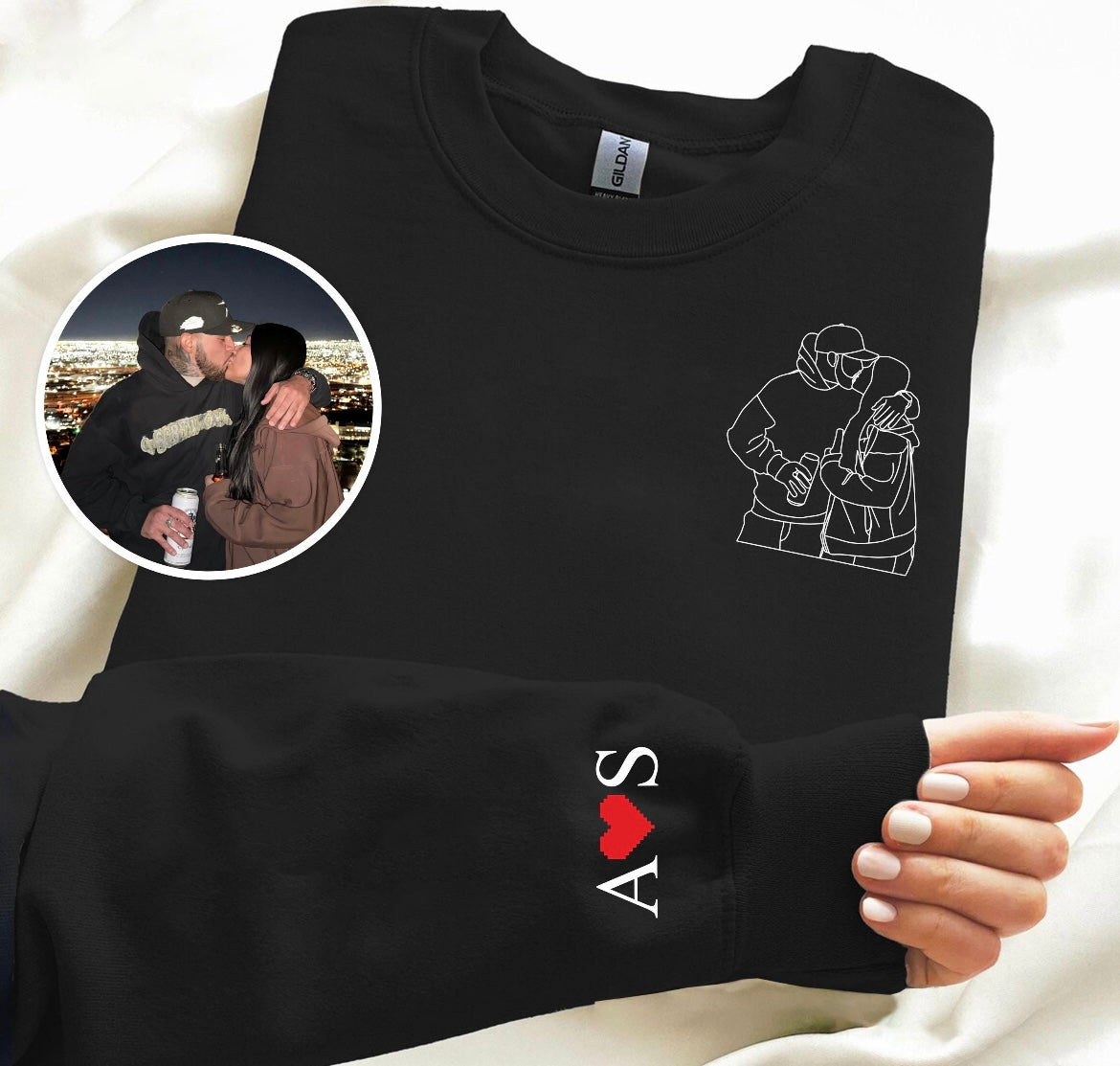 Custom Line Art Embroidered Portrait Sweater | Upload Your Photo