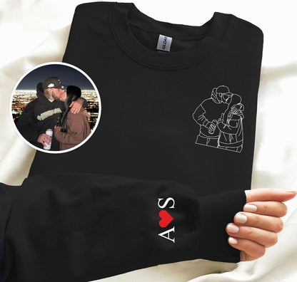 Custom Line Art Embroidered Portrait Sweater | Upload Your Photo