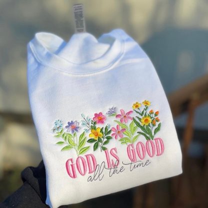 Floral God is Good Embroidered Crewneck