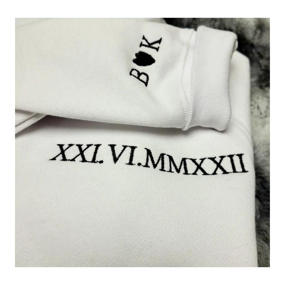 Roman Numeral embroidered crew neck