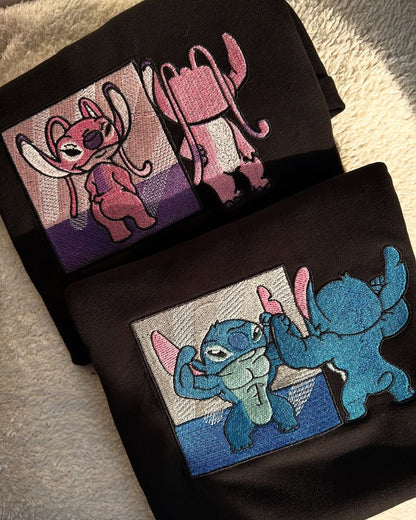 Custom Stitch & Angel Cartoon Gym Embroidered Sweater