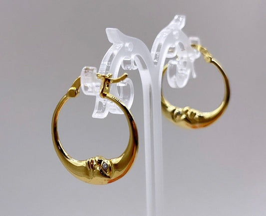 Gold Moon Face hoop earrings