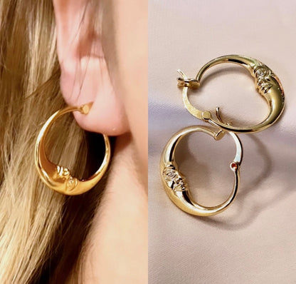 Gold Moon Face hoop earrings