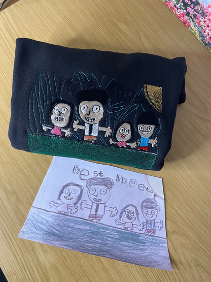 Kids drawings custom embroidery on a Crewneck