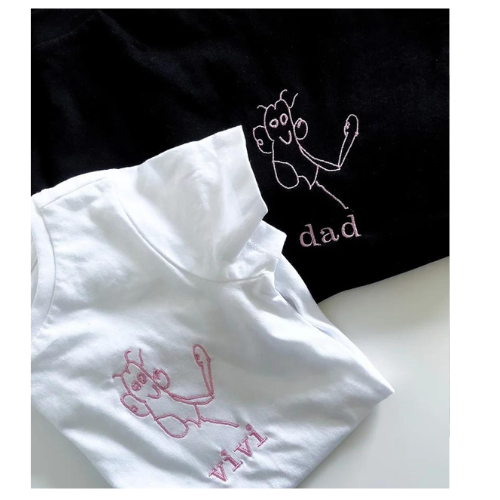 Special handwriting / Art work embroidered on a T-shirt