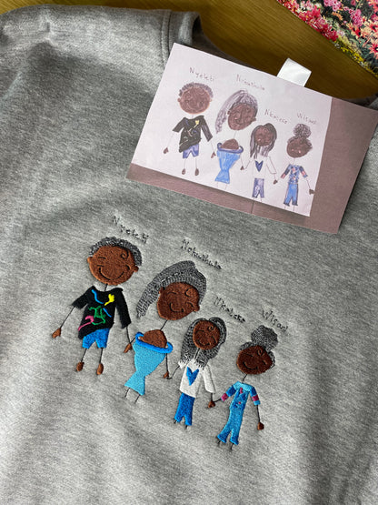 Kids drawings custom embroidery on a Crewneck