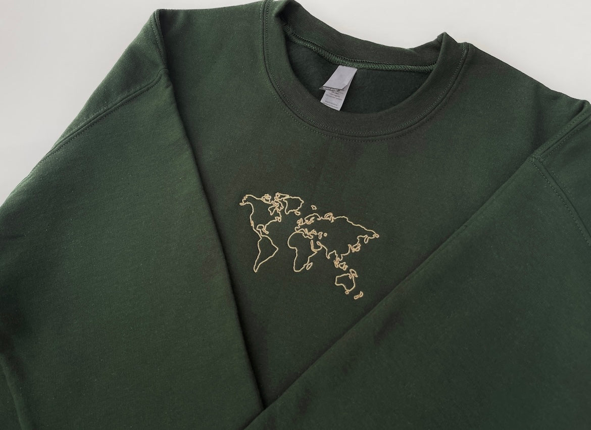 World Map embroidery Crewneck