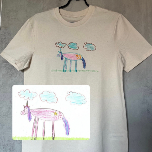 Special handwriting / Art work embroidered on a T-shirt