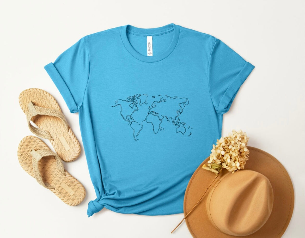 World Map Embroidered T-shirt