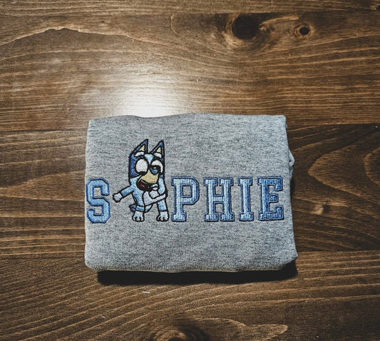 Custom child’s name Embroidered hoodie with character