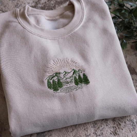 Mountain sunrise Embroidered Crewneck