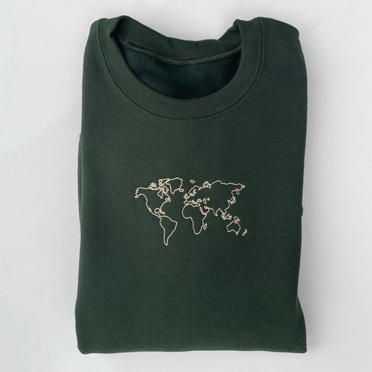 World Map embroidery Crewneck