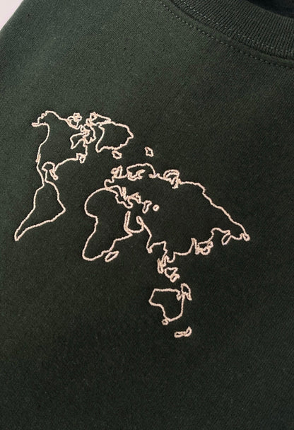 World Map embroidery Crewneck