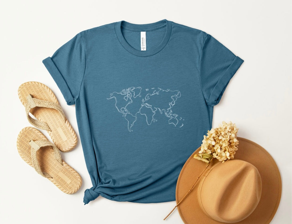 World Map Embroidered T-shirt