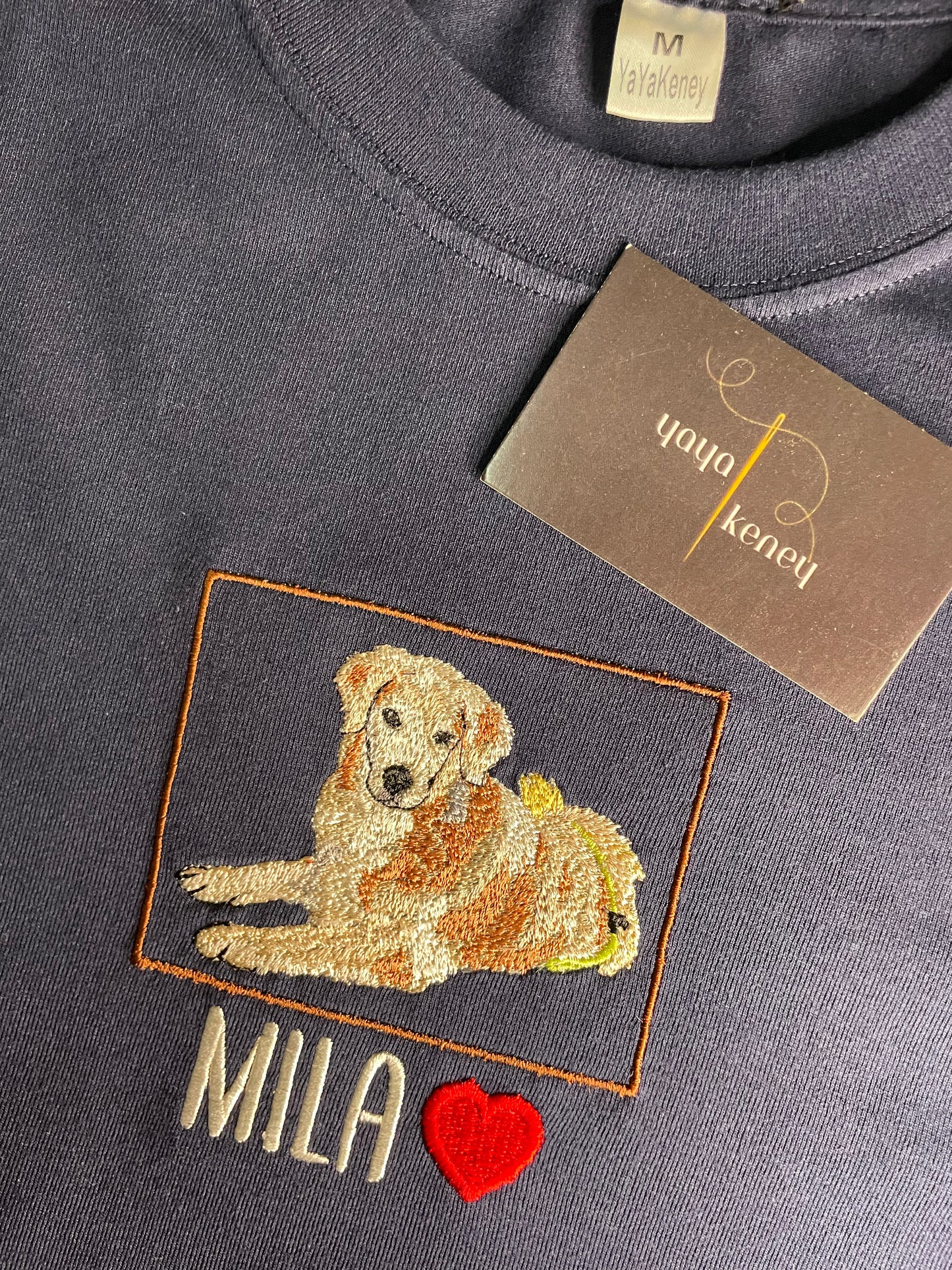 Custom Embroidered Pet Portrait T-Shirt – Personalized Dog or Cat Photo Stitch with Name