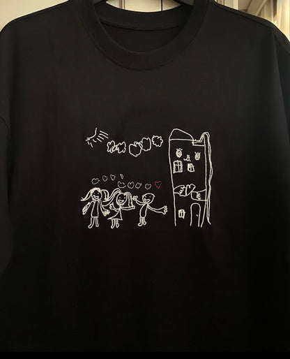 Kids drawings custom embroidery on a Crewneck