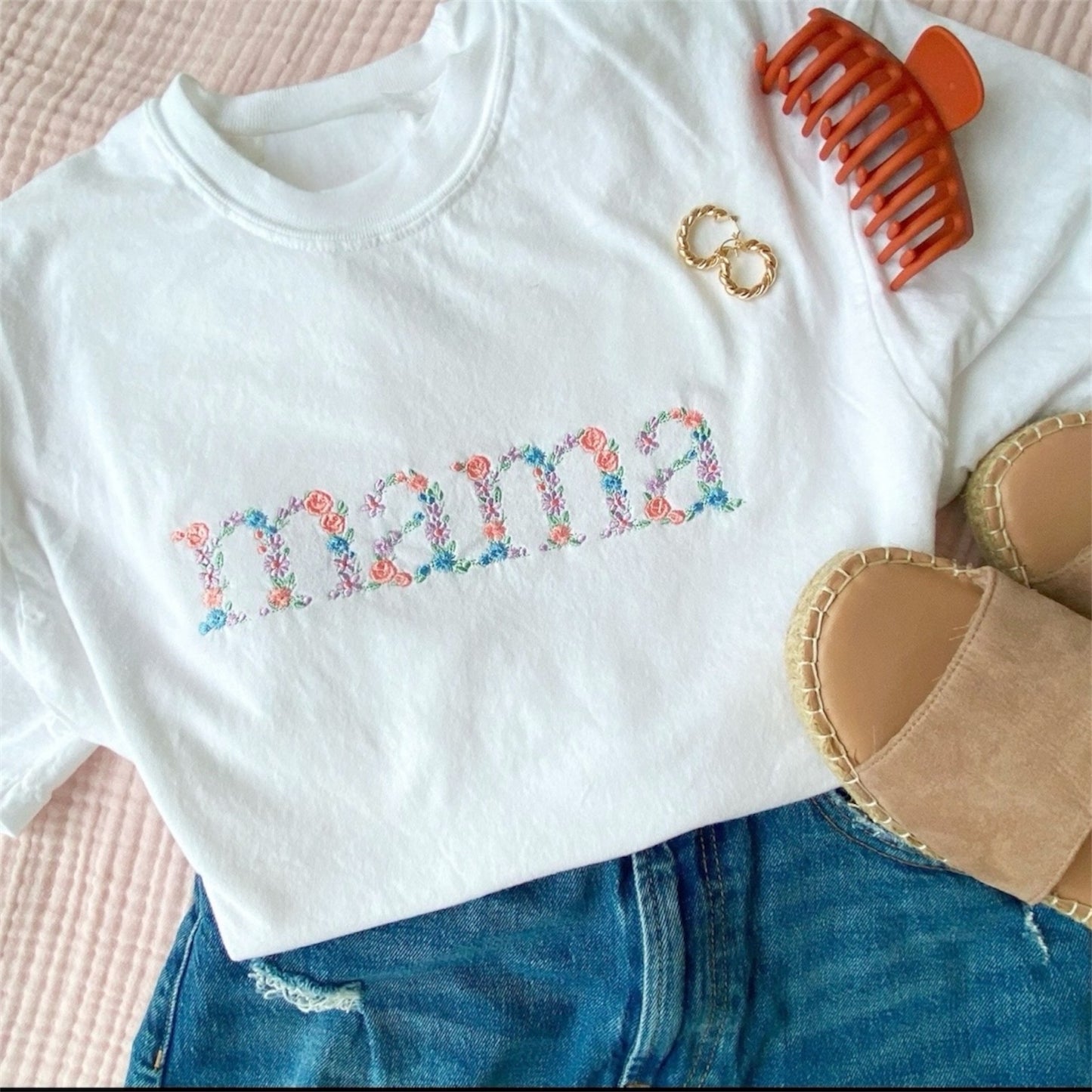 Custom Embroidered Mama T-Shirt | Floral Personalized Shirt | Mother’s Gift