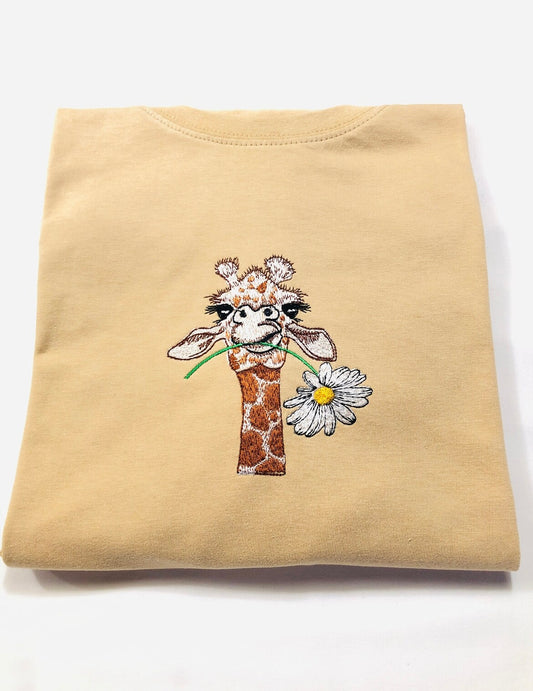 Giraffe Daisy embroidered T-shirt