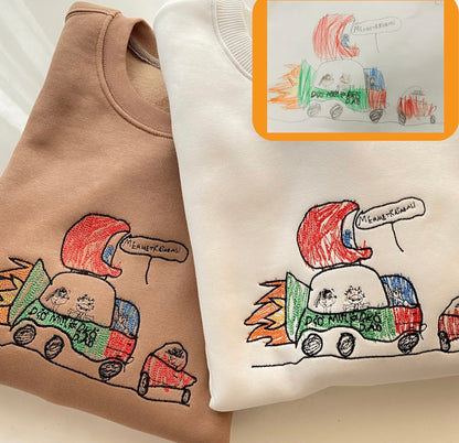 Kids drawings custom embroidery on a Crewneck