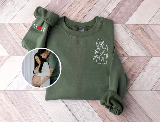 Custom Line Art Embroidered Portrait Sweater | Upload Your Photo