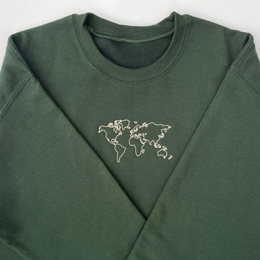 World Map embroidery Crewneck