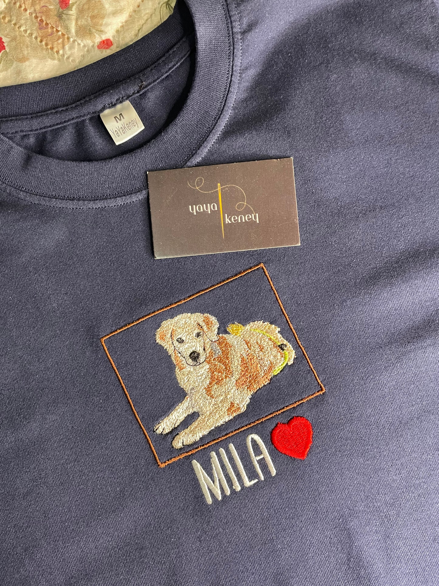 Custom Embroidered Pet Portrait T-Shirt – Personalized Dog or Cat Photo Stitch with Name