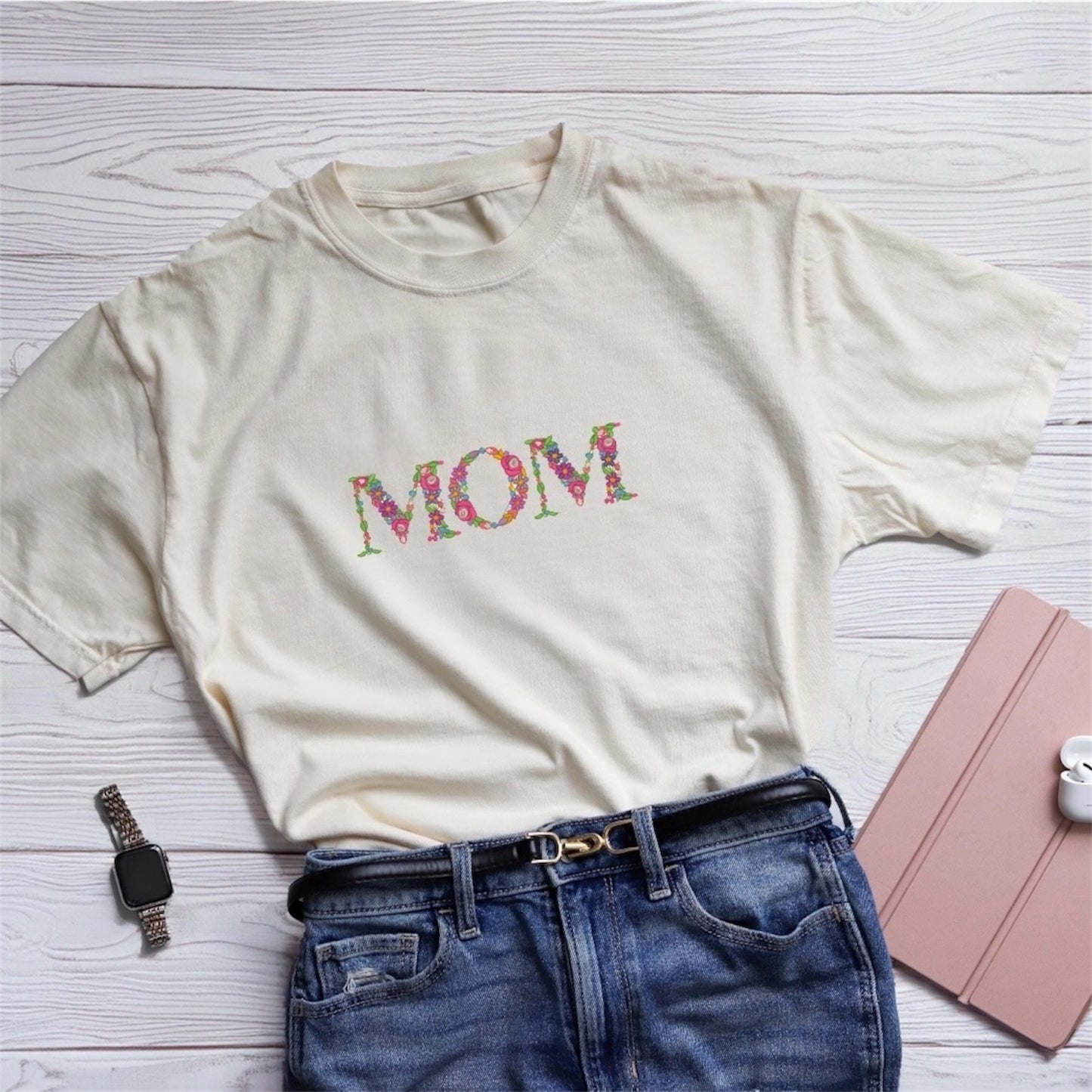 Custom Embroidered Mama T-Shirt | Floral Personalized Shirt | Mother’s Gift