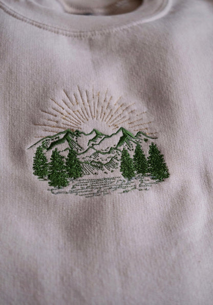 Mountain sunrise Embroidered Crewneck