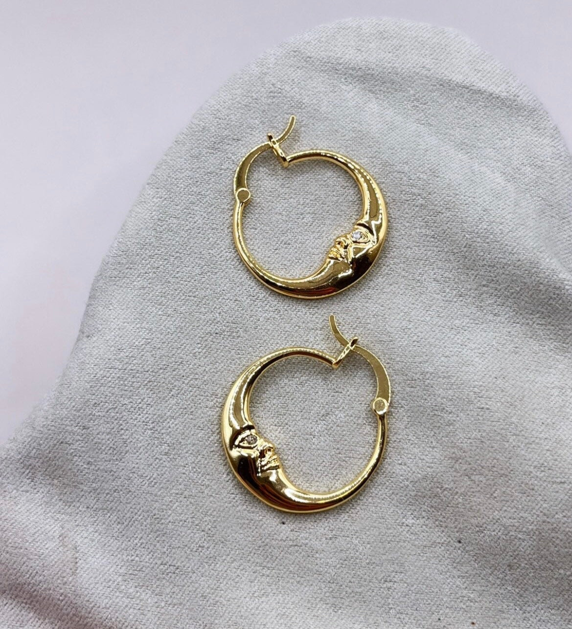 Gold Moon Face hoop earrings