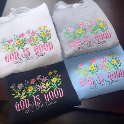 Floral God is Good Embroidered Crewneck