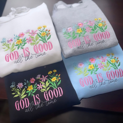 Floral God is Good Embroidered Crewneck