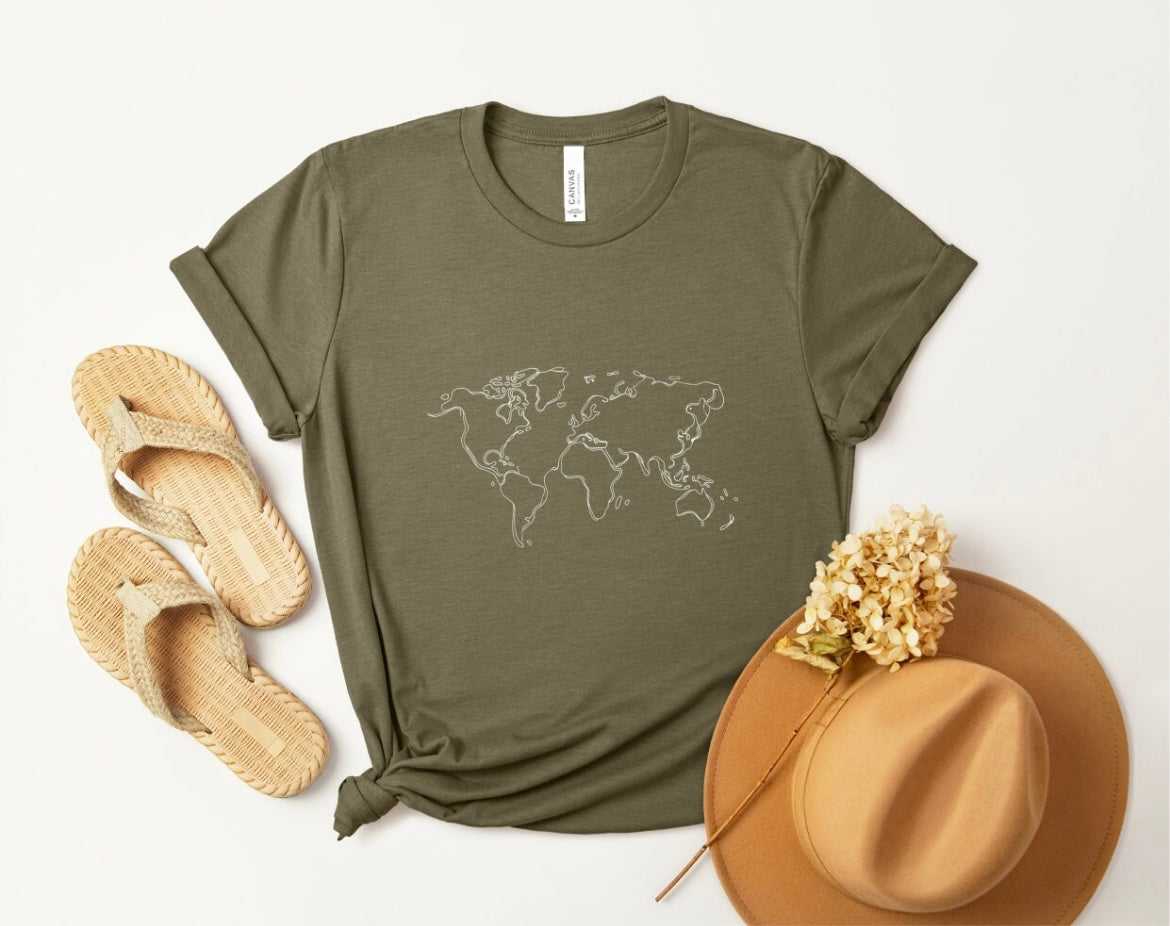 World Map Embroidered T-shirt